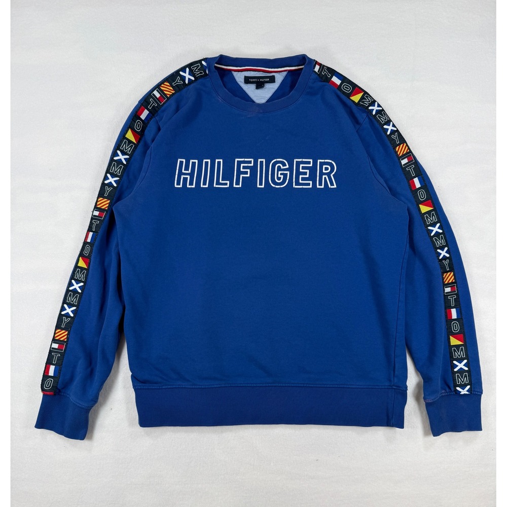 Tommy Hilfiger Large Sweatshirt Nautical Flag Tape Blue Cotton Crewneck